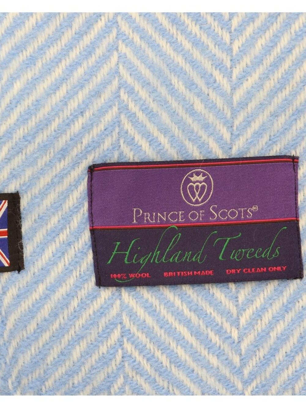 NWT Prince Of Scots Tweed Herringbone Pure Oversized Wool Throw Baby Blue 59x72 - Picture 6 of 9